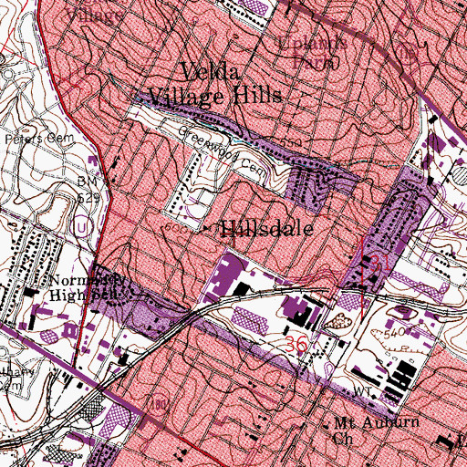 Topographic Map of Village of Hillsdale, MO