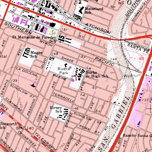 Topographic Map of Osburn Burke Middle School, CA
