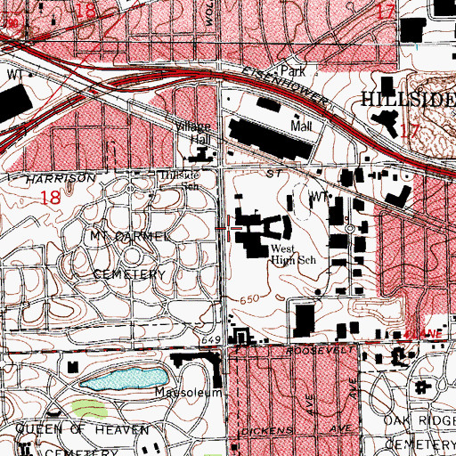 Topographic Map of Village of Hillside, IL