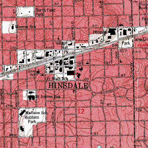 Topographic Map of Village of Hinsdale, IL