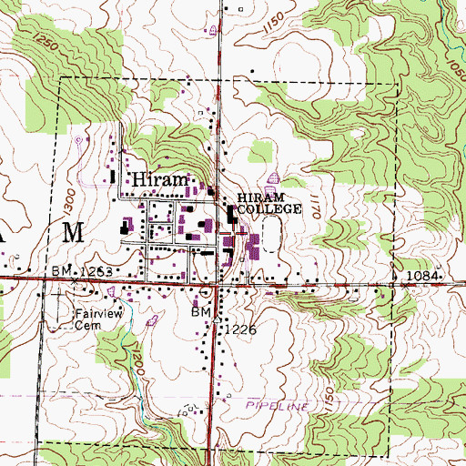 Topographic Map of Village of Hiram, OH