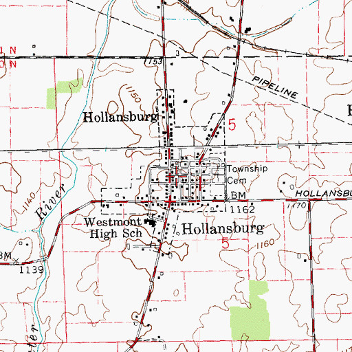 Topographic Map of Village of Hollansburg, OH