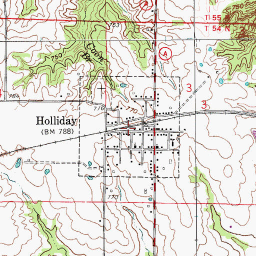 Topographic Map of Village of Holliday, MO