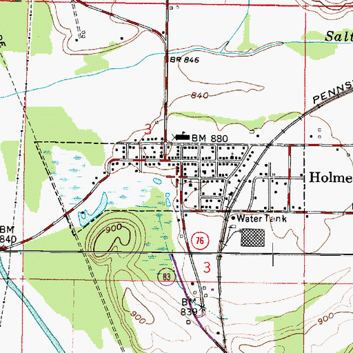Topographic Map of Village of Holmesville, OH