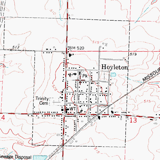 Topographic Map of Village of Hoyleton, IL