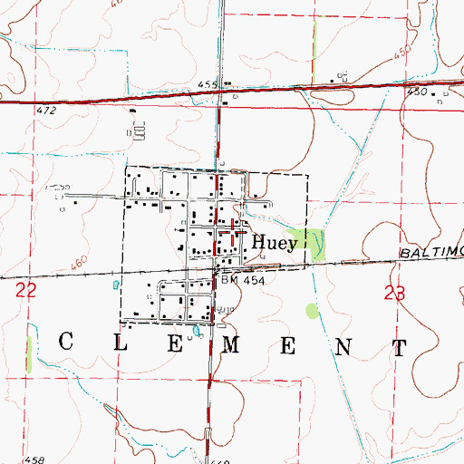 Topographic Map of Village of Huey, IL