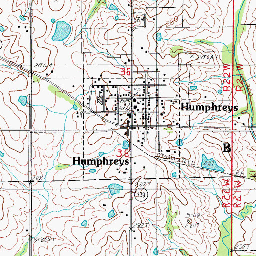 Topographic Map of Village of Humphreys, MO