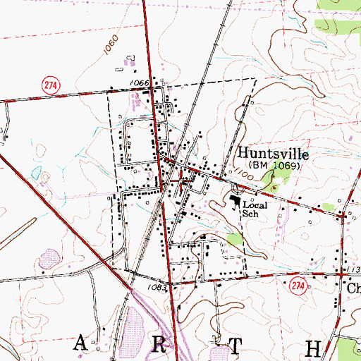 Topographic Map of Village of Huntsville, OH