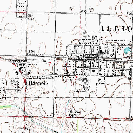 Topographic Map of Village of Illiopolis, IL