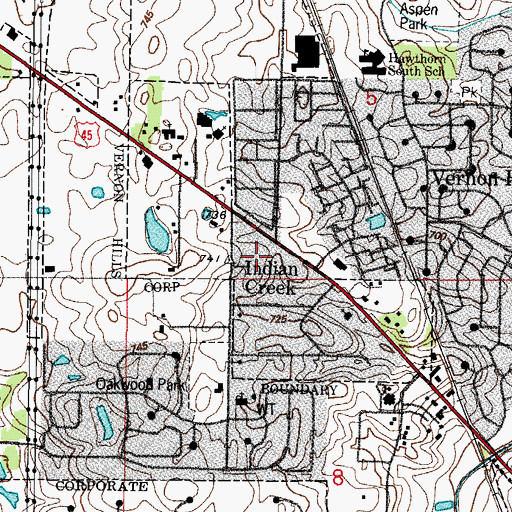 Topographic Map of Village of Indian Creek, IL