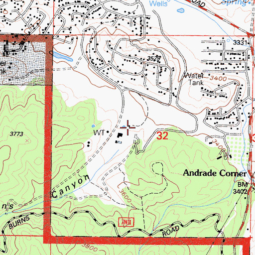 Topographic Map of Burns Canyon, CA