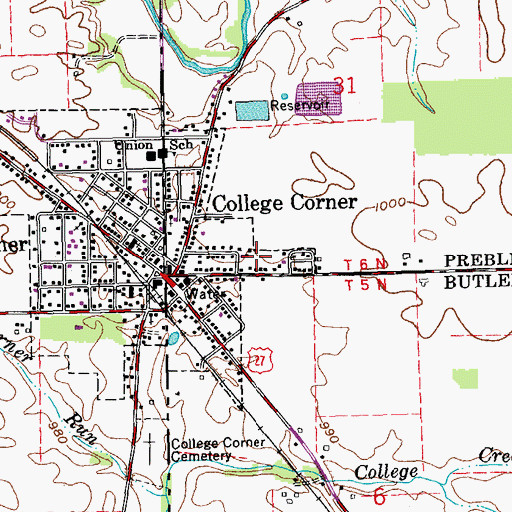 Topographic Map of Village of College Corner, OH