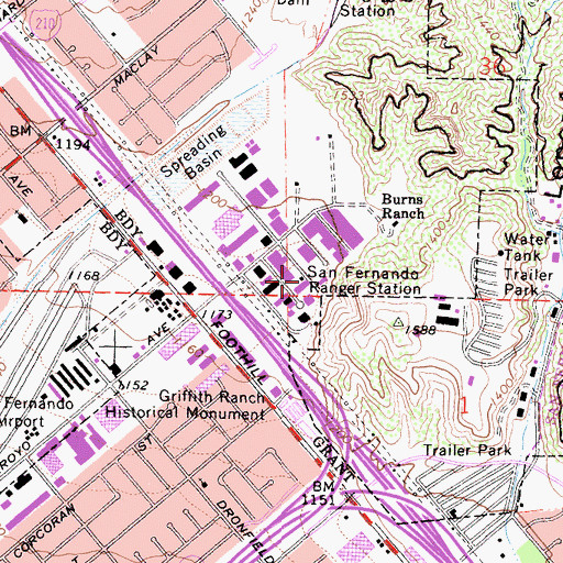 Topographic Map of Burns Ranch, CA