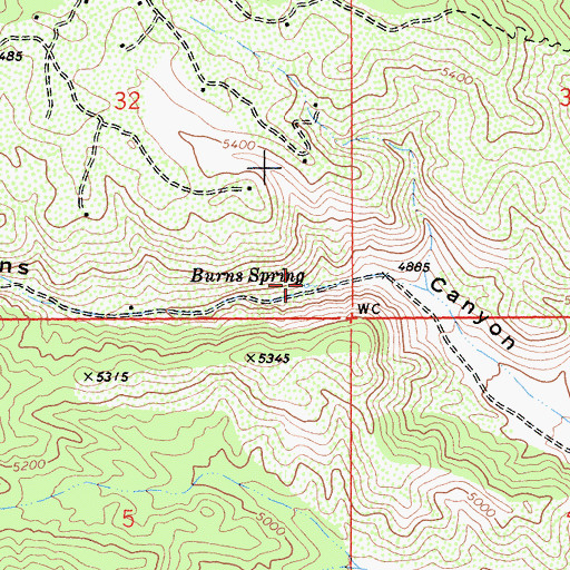 Topographic Map of Burns Spring, CA