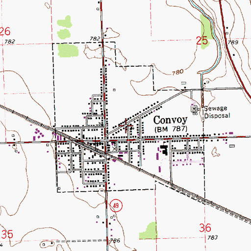 Topographic Map of Village of Convoy, OH