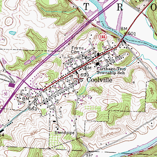 Topographic Map of Village of Coolville, OH