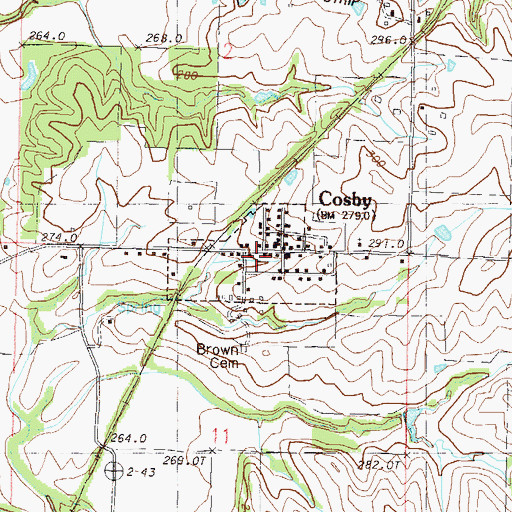 Topographic Map of Village of Cosby, MO