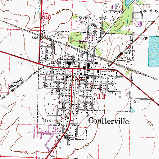 Topographic Map of Village of Coulterville, IL