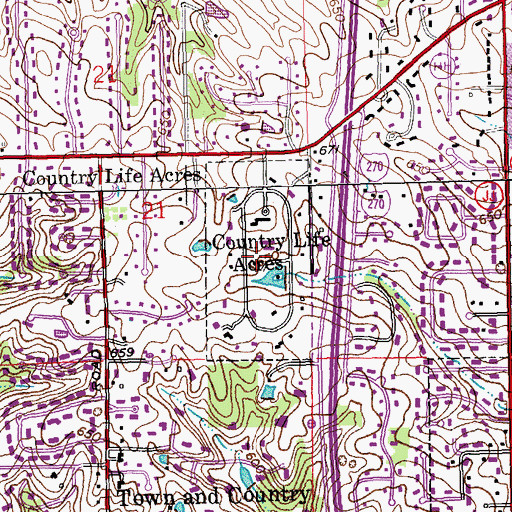 Topographic Map of Village of Country Life Acres, MO