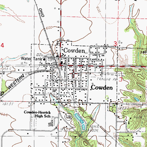 Topographic Map of Village of Cowden, IL