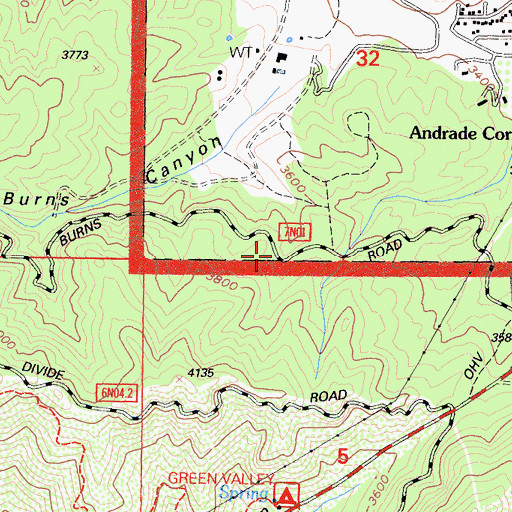 Topographic Map of Burns Truck Trail, CA