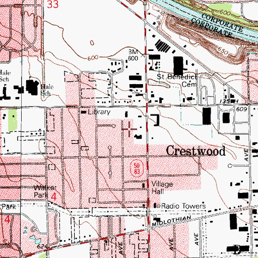 Topographic Map of Village of Crestwood, IL