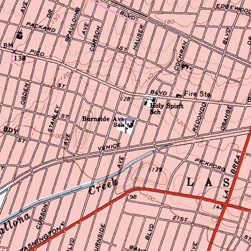 Topographic Map of Burnside Avenue School, CA