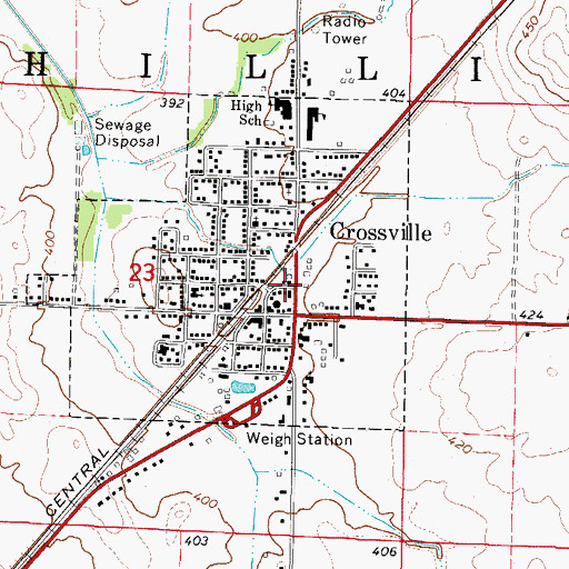 Topographic Map of Village of Crossville, IL