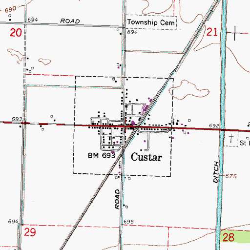 Topographic Map of Village of Custar, OH