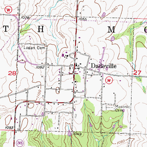 Topographic Map of Village of Dadeville, MO
