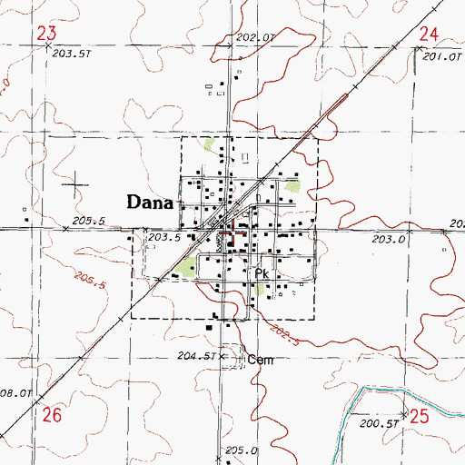 Topographic Map of Village of Dana, IL