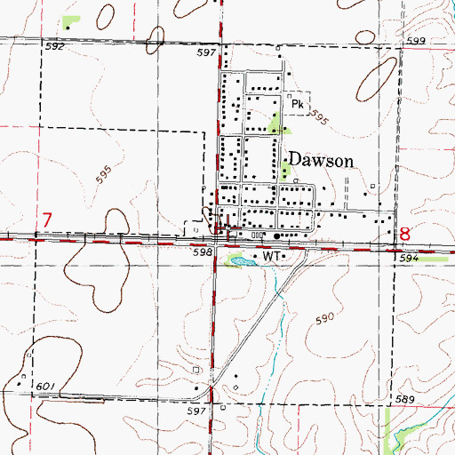 Topographic Map of Village of Dawson, IL