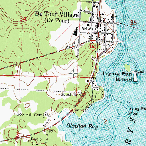 Topographic Map of Village of De Tour Village, MI