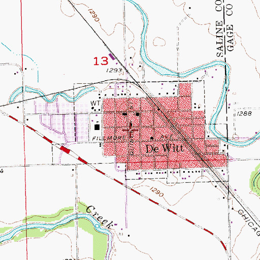 Topographic Map of Village of De Witt, NE