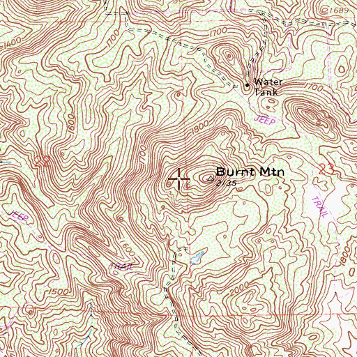 Topographic Map of Burnt Mountain, CA