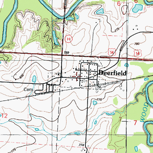 Topographic Map of Village of Deerfield, MO