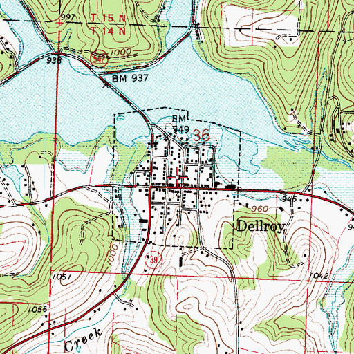 Topographic Map of Village of Dellroy, OH