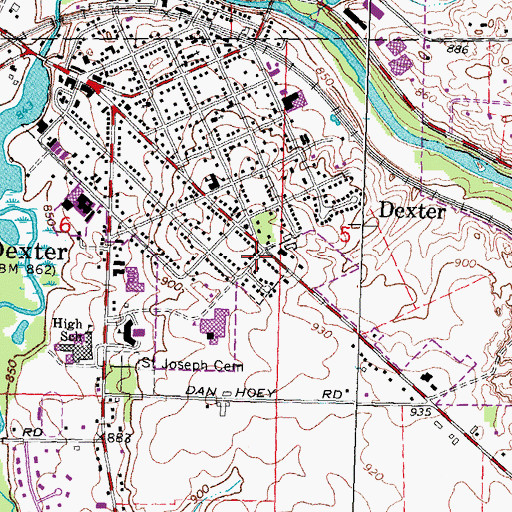 Topographic Map of City of Dexter, MI