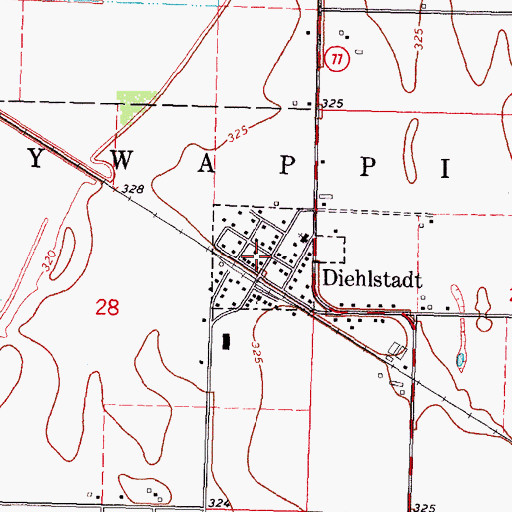 Topographic Map of Village of Diehlstadt, MO