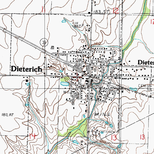 Topographic Map of Village of Dieterich, IL