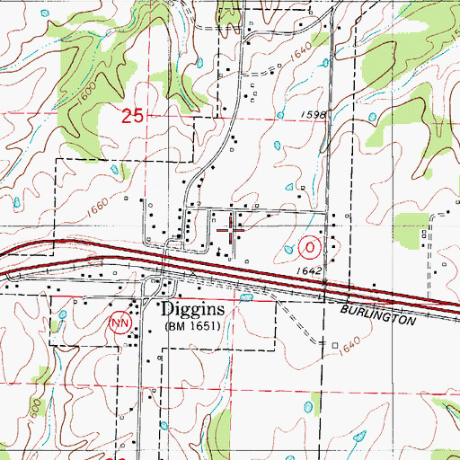 Topographic Map of Village of Diggins, MO