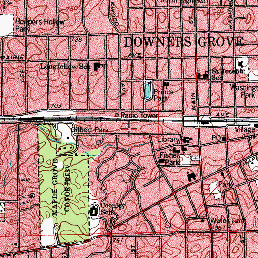Topographic Map of Village of Downers Grove, IL