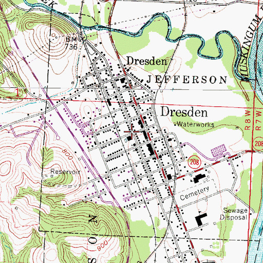 Topographic Map of Village of Dresden, OH