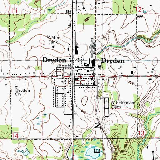 Topographic Map of Village of Dryden, MI