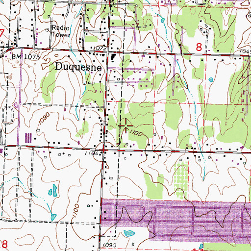Topographic Map of Village of Duquesne, MO