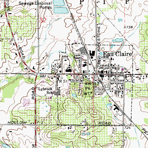 Topographic Map of Village of Eau Claire, MI