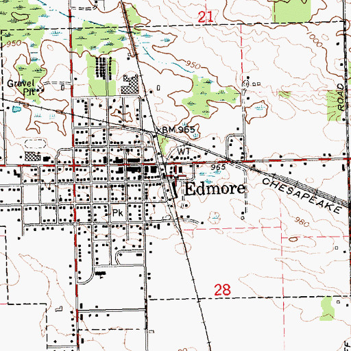 Topographic Map of Village of Edmore, MI