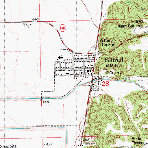 Topographic Map of Village of Eldred, IL