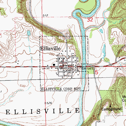 Topographic Map of Village of Ellisville, IL