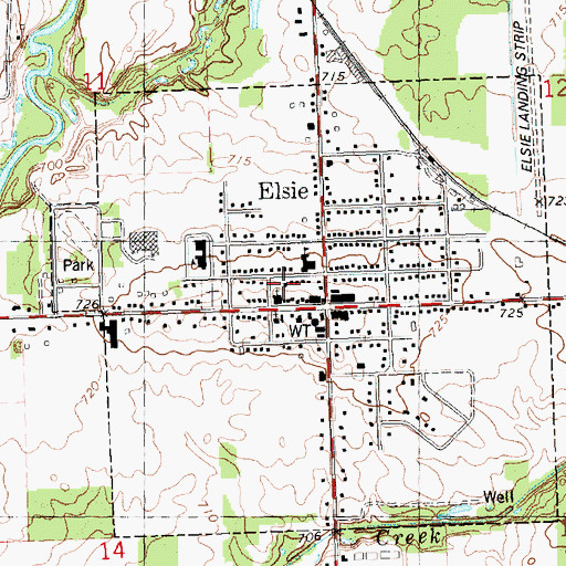 Topographic Map of Village of Elsie, MI